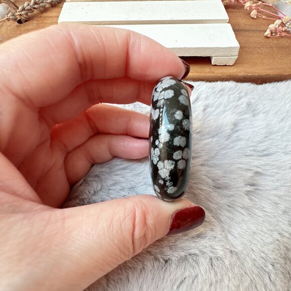 Beautiful Small Snowflake Obsidian Palm Stone - Picture 2 of 5